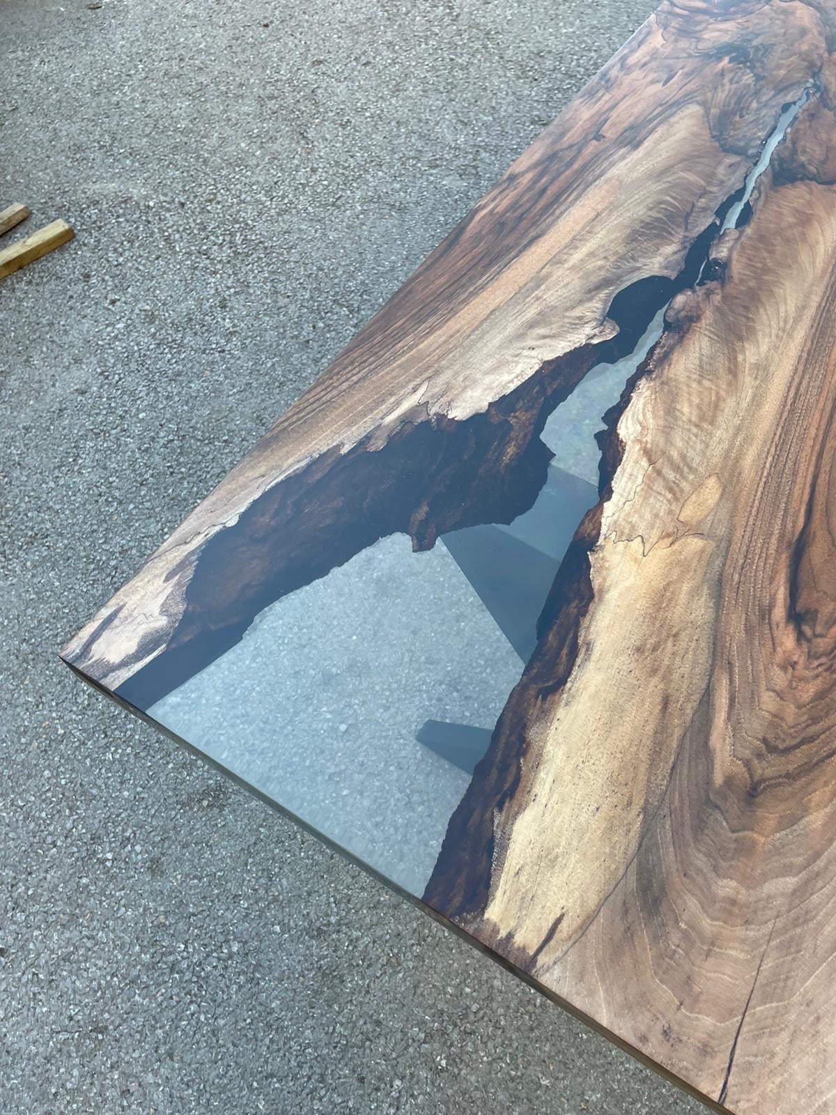 Live Edge Table, Epoxy Table, Epoxy Dining Table, Walnut River Table, Custom 78” x 36” Walnut Smokey Gray Dining Table, Order for Craig