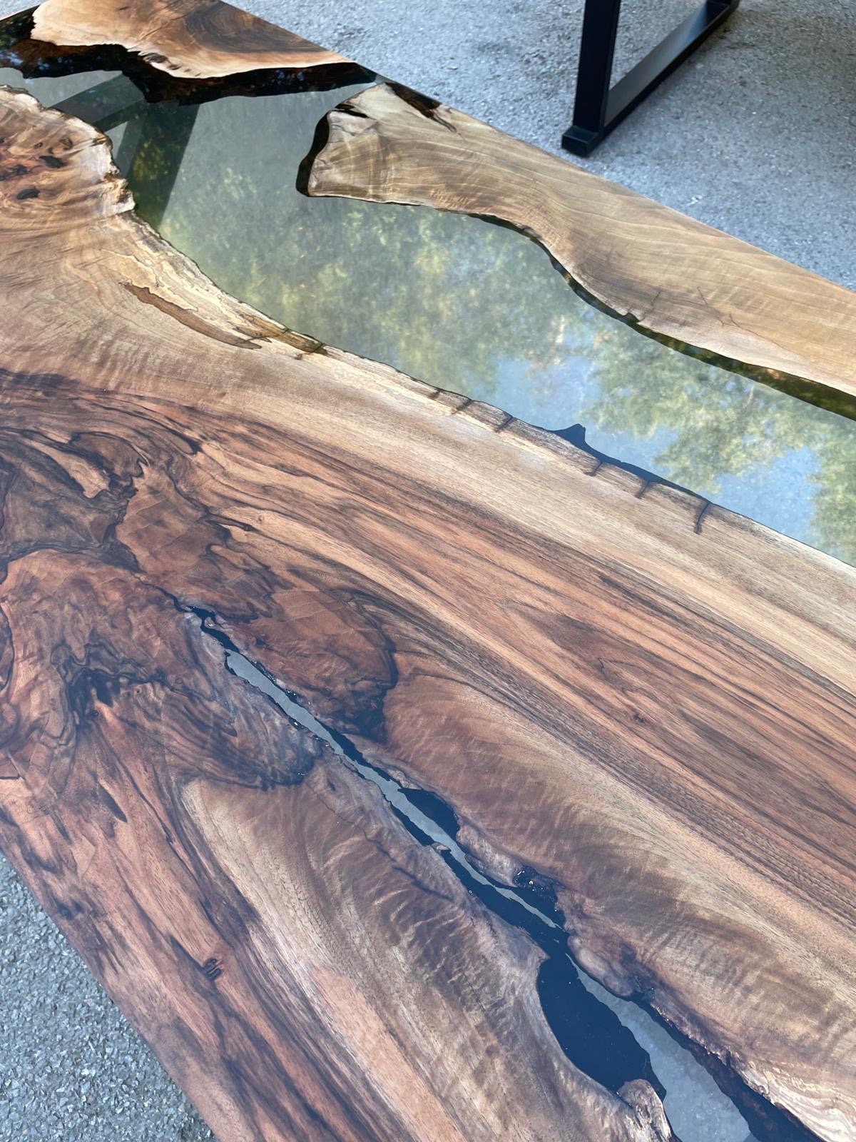 Live Edge Table, Epoxy Table, Epoxy Dining Table, Walnut River Table, Custom 78” x 36” Walnut Smokey Gray Dining Table, Order for Craig