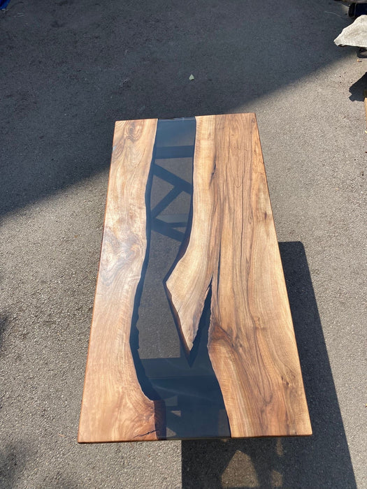 Ocean Table, Epoxy Dining Table, Custom 70” x 34" Walnut Wood Smoke Gray Epoxy Table, Epoxy River Table, Custom Order for Ralene