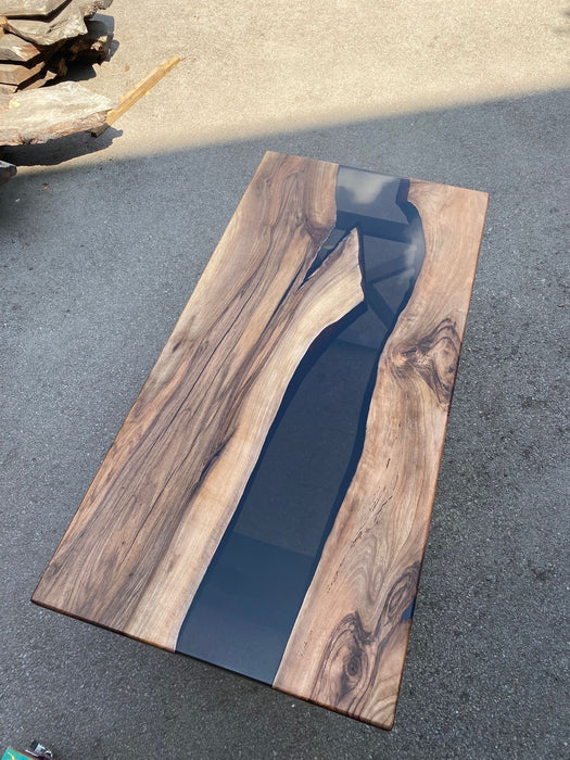 Ocean Table, Epoxy Dining Table, Custom 70” x 34" Walnut Wood Smoke Gray Epoxy Table, Epoxy River Table, Custom Order for Ralene