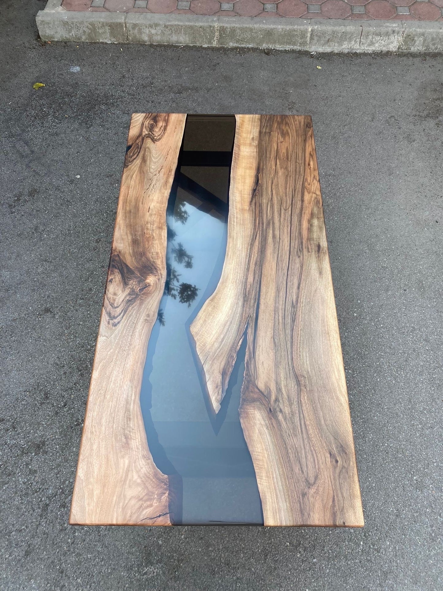 Ocean Table, Epoxy Dining Table, Custom 70” x 34" Walnut Wood Smoke Gray Epoxy Table, Epoxy River Table, Custom Order for Ralene