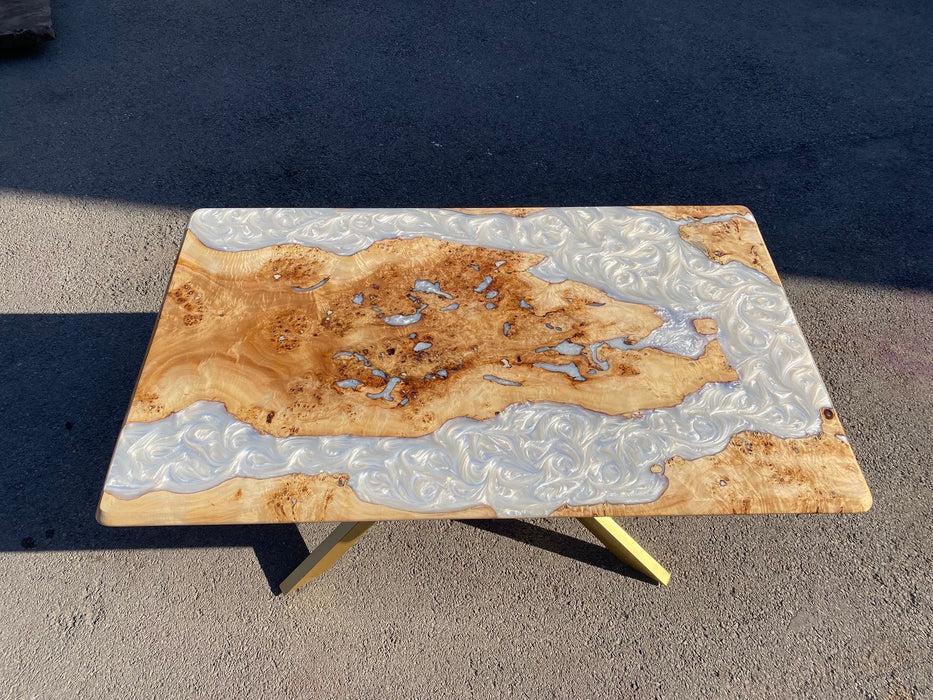 Poplar Table, Epoxy Resin Table, Custom 64” x 38” Poplar Wood Metallic Pearl White Table, Epoxy River Table, Custom Order for Eleanor