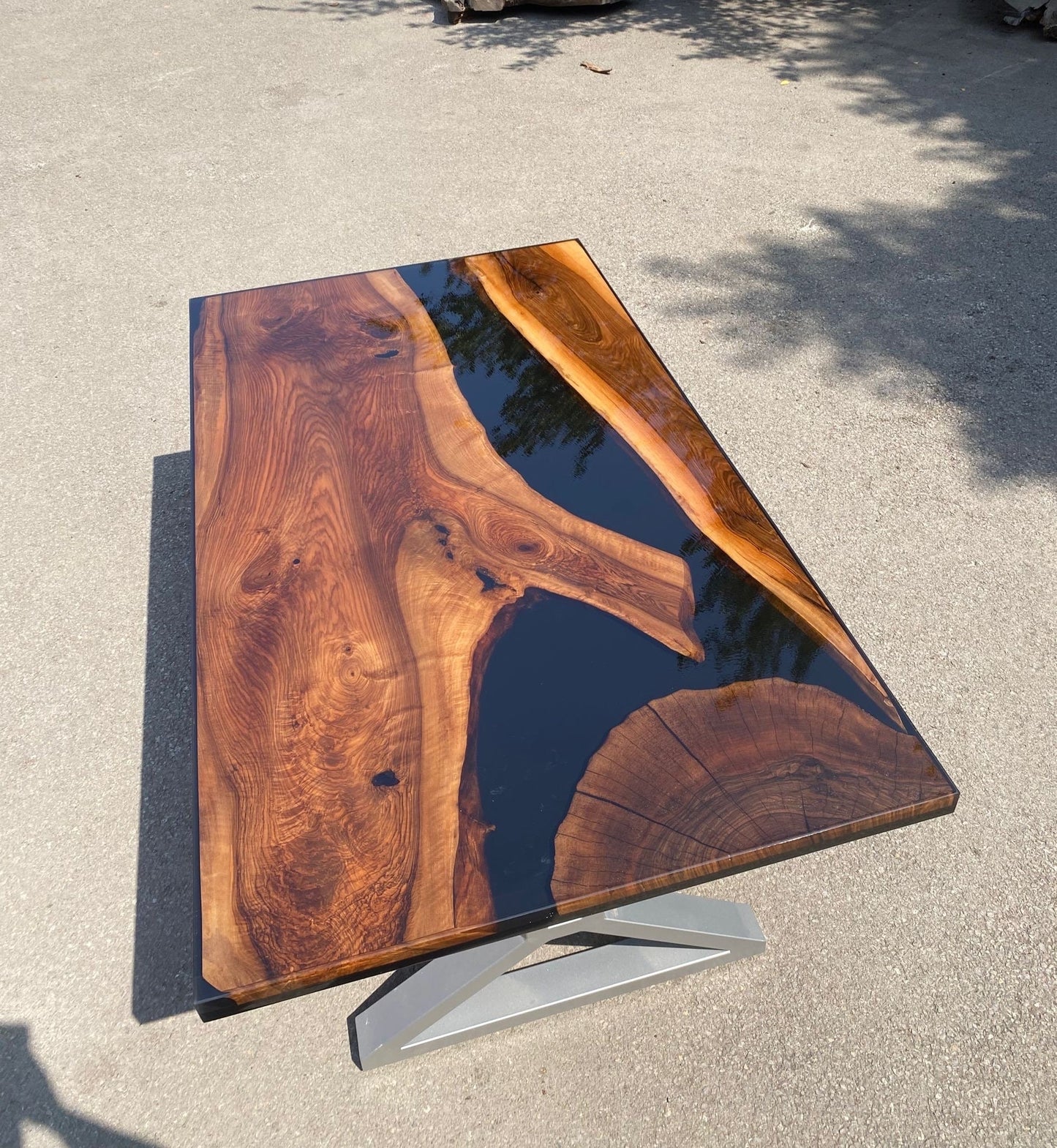 Epoxy Dining Table, Custom 72” x 40” Walnut Table, Black Epoxy Table, River Table, Live Edge Shiny Table, Custom Order for Natalie