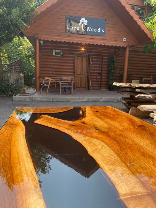 Epoxy Dining Table, Custom 72” x 40” Walnut Table, Black Epoxy Table, River Table, Live Edge Shiny Table, Custom Order for Natalie