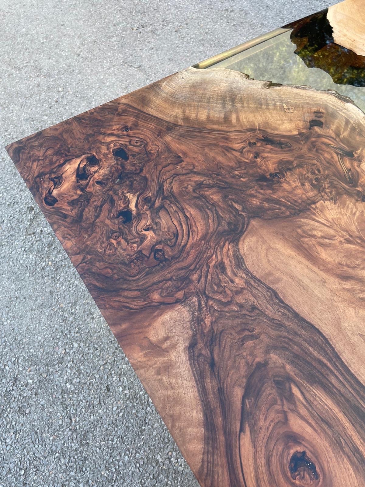 Live Edge Table, Epoxy Table, Epoxy Dining Table, Walnut River Table, Custom 78” x 36” Walnut Smokey Gray Dining Table, Order for Craig