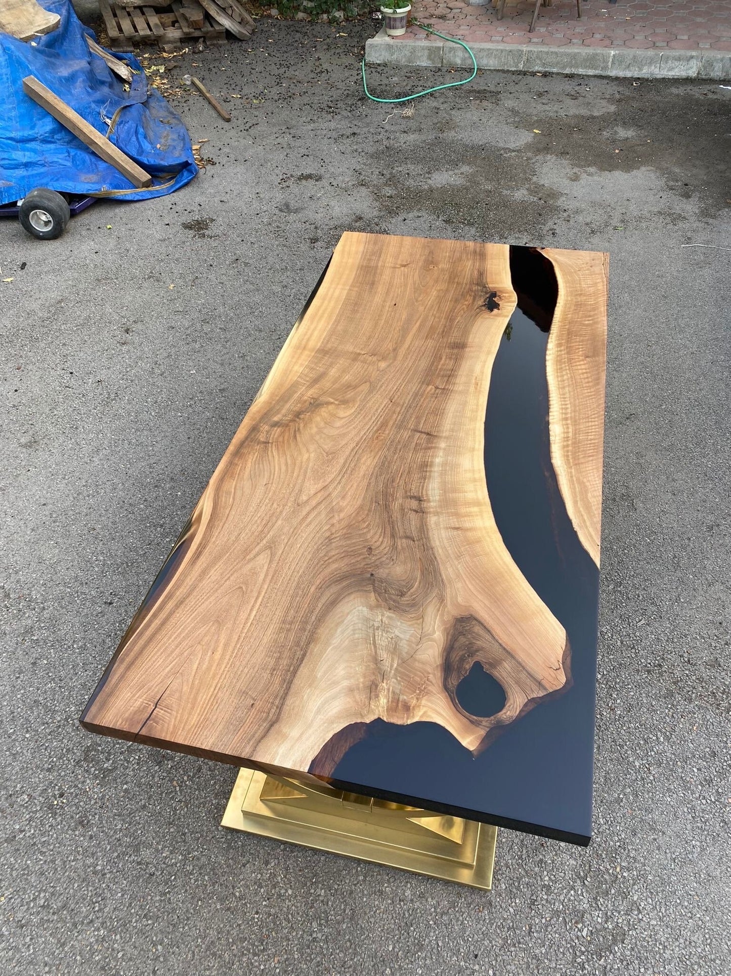 Epoxy Table, Epoxy Dining Table, Walnut Epoxy River Table, Custom 84” x 40” Walnut Black Epoxy River Table Order for Magalie