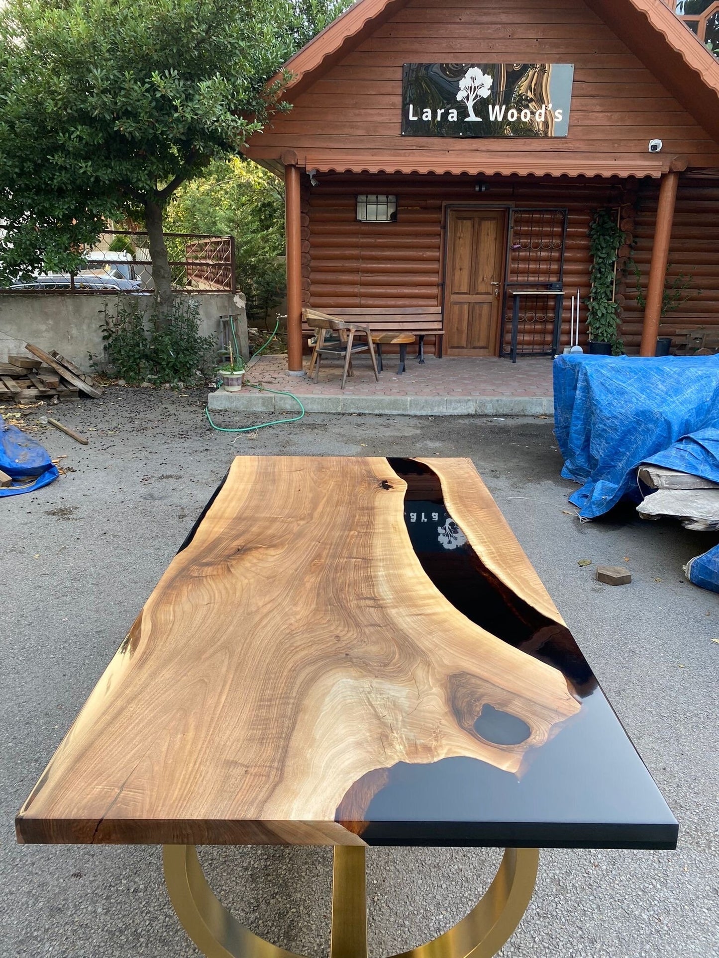 Epoxy Table, Epoxy Dining Table, Walnut Epoxy River Table, Custom 84” x 40” Walnut Black Epoxy River Table Order for Magalie