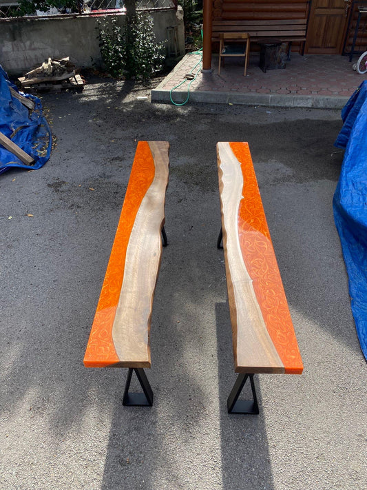 Custom River Epoxy Table, Custom 88” x 10” Poplar Epoxy Table, Lava Orange Epoxy Table Order for Laurie