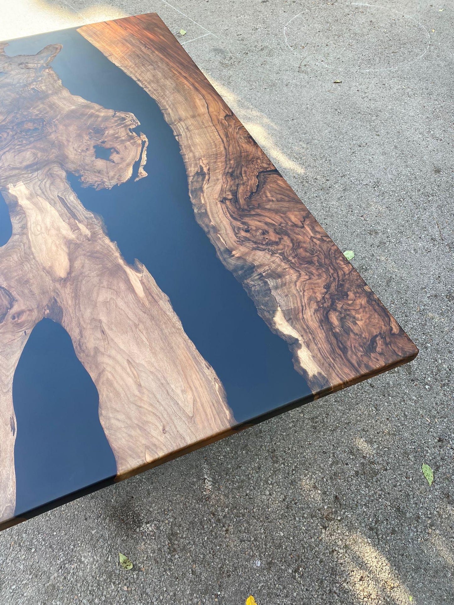 Walnut Live Edge Table, Custom 82” x 48” Walnut Matte Black Epoxy Table, Epoxy Resin River Dining Table Order for Yuan