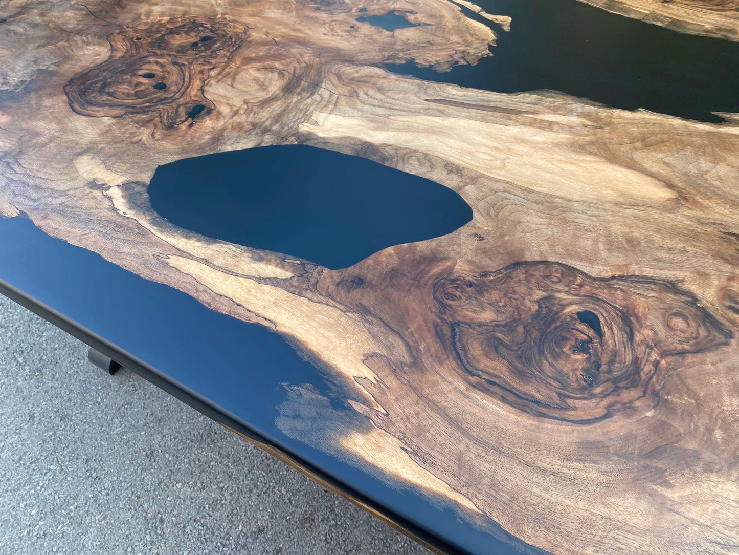 Walnut Live Edge Table, Custom 82” x 48” Walnut Matte Black Epoxy Table, Epoxy Resin River Dining Table Order for Yuan