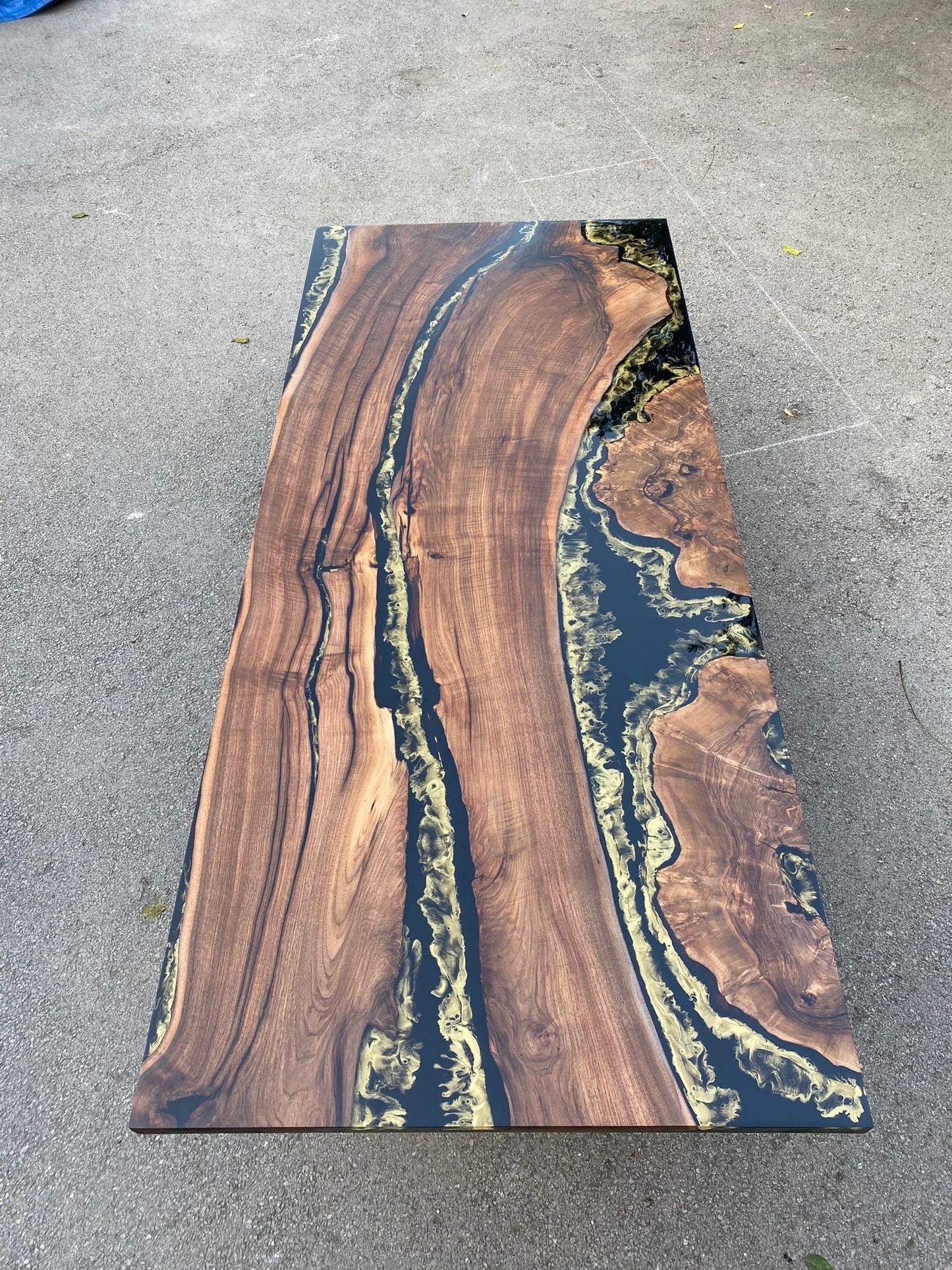 Walnut Epoxy Table, Custom 115” x 48" Black Epoxy Table, Gold Leaf Table, River Table, Live Edge Table, Epoxy Dining Table for Robert M