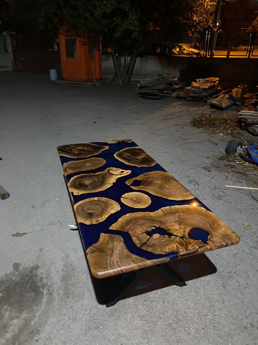 Epoxy Dining Table, Custom 80” x 36” Walnut Blue Epoxy Table, Epoxy River Table, Live Edge Table, Epoxy Resin, Custom Order for Tami