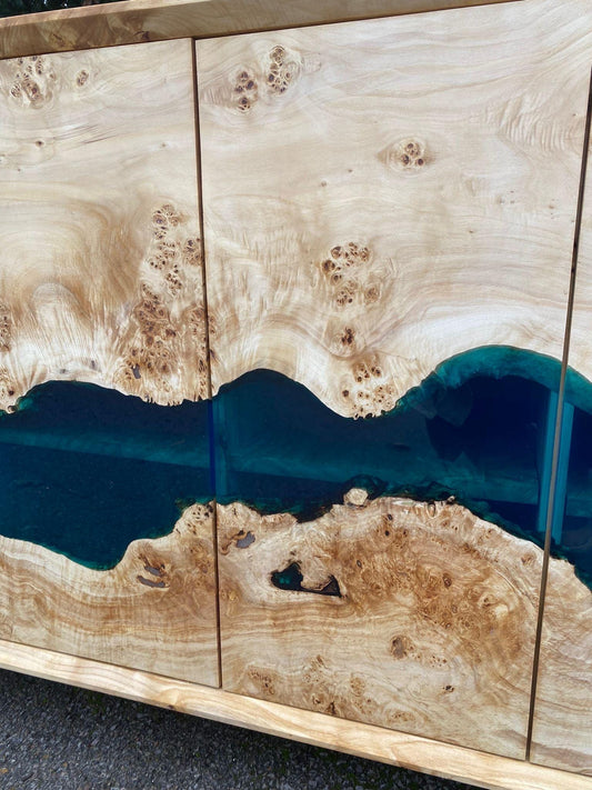 Made to Order Custom 56" x 16" x 34" Epoxy Resin Credenza, Poplar Light Blue Epoxy Accent Cabinet Console, Epoxy Credenza Order for Tessa