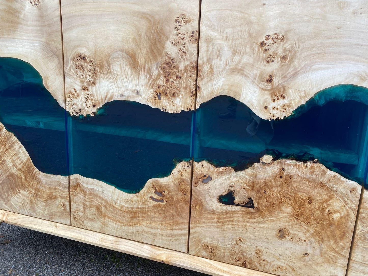 Made to Order Custom 56" x 16" x 34" Epoxy Resin Credenza, Poplar Light Blue Epoxy Accent Cabinet Console, Epoxy Credenza Order for Tessa