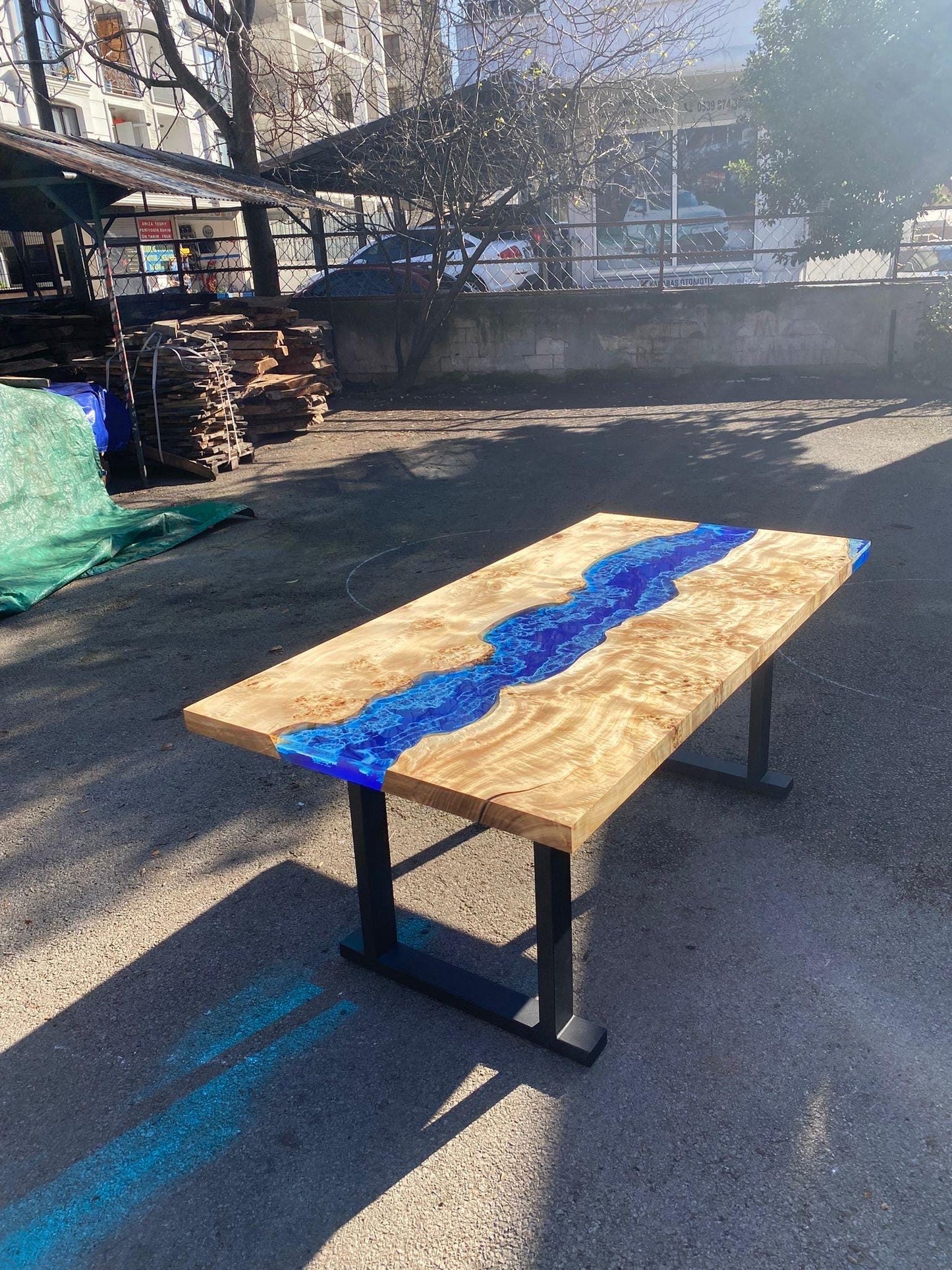 Ocean Table, Poplar Wood Epoxy Table, Custom 72” x 36” Poplar Ocean Blue, Turquoise White Waves Table, Epoxy Table Order for Sharon H