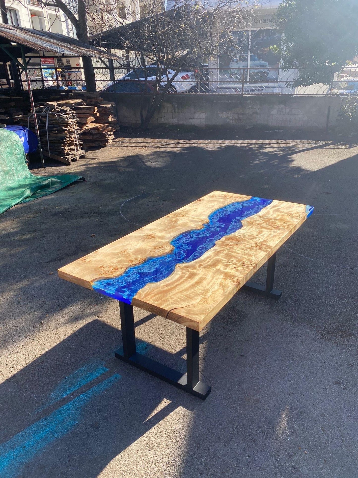 Ocean Table, Poplar Wood Epoxy Table, Custom 72” x 36” Poplar Ocean Blue, Turquoise White Waves Table, Epoxy Table Order for Sharon H