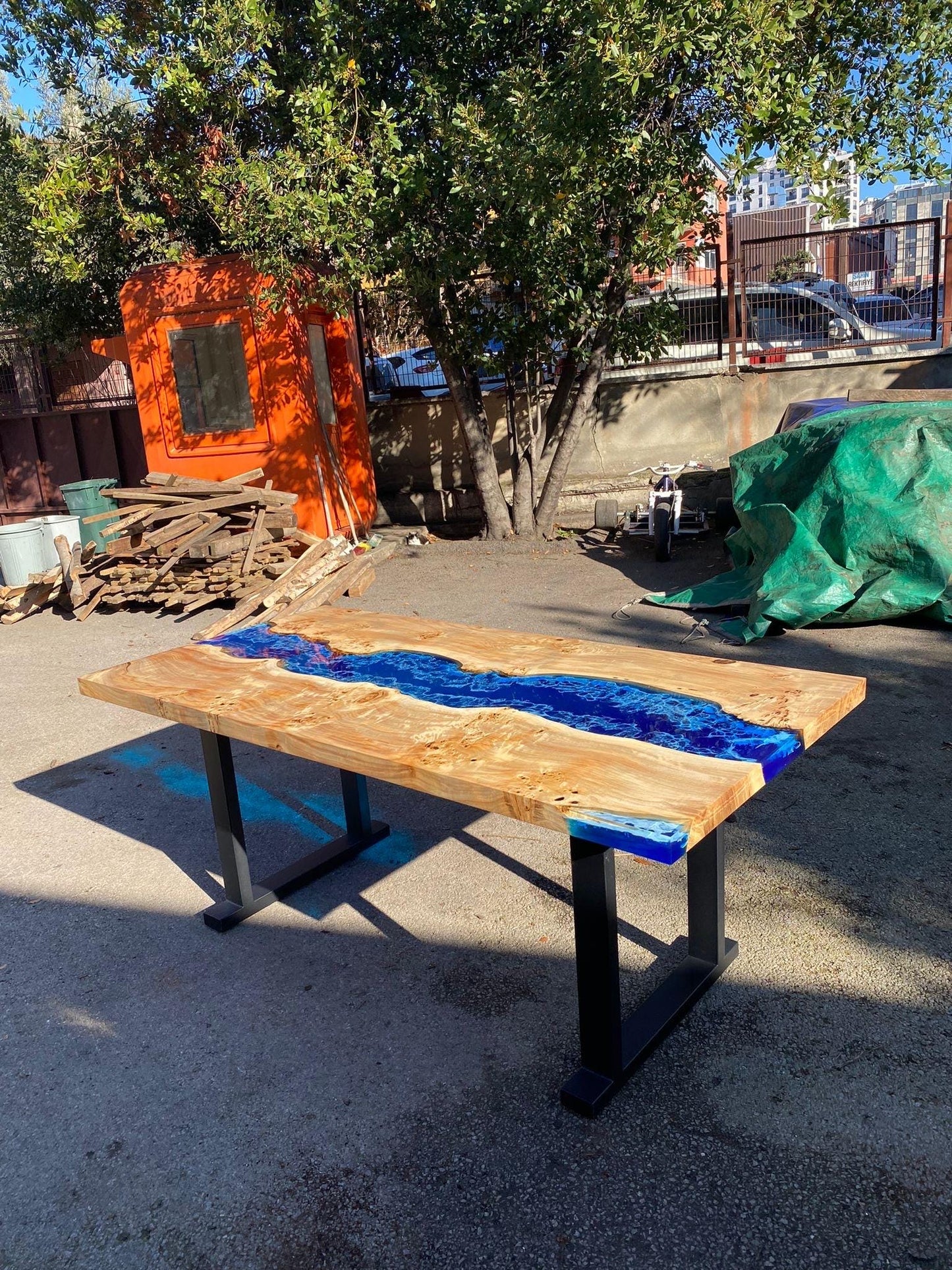 Ocean Table, Poplar Wood Epoxy Table, Custom 72” x 36” Poplar Ocean Blue, Turquoise White Waves Table, Epoxy Table Order for Sharon H