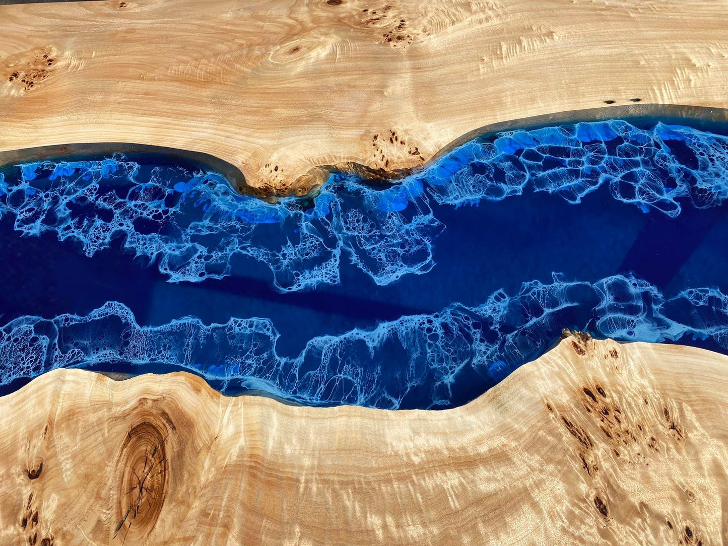 Ocean Table, Poplar Wood Epoxy Table, Custom 72” x 36” Poplar Ocean Blue, Turquoise White Waves Table, Epoxy Table Order for Sharon H