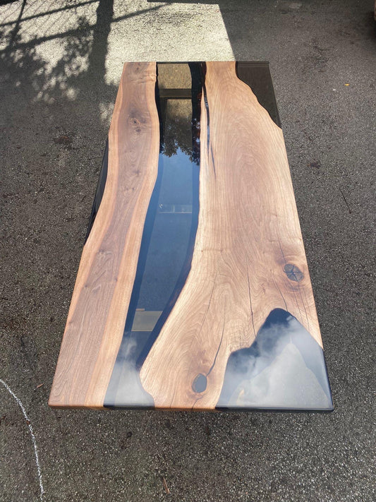 River Table, Live Edge Table, Custom 79” x 35" Walnut Smoke Gray Table, Epoxy River Table, Epoxy Resin Table, Custom Order for Paige