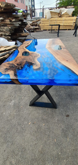 Epoxy Dining Table, Custom 48” x 24” Walnut Deep Blue and Turquoise Table, Lake Design Table, Live Edge Table, Custom Order for Mantu K