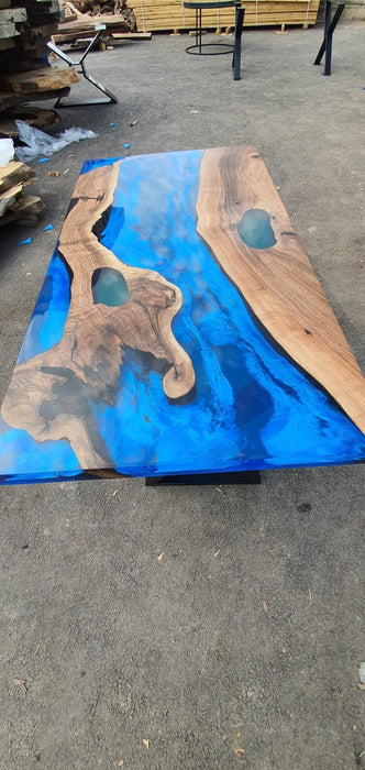 Epoxy Dining Table, Custom 48” x 24” Walnut Deep Blue and Turquoise Table, Lake Design Table, Live Edge Table, Custom Order for Mantu K