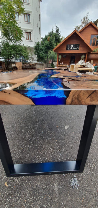 Blue Epoxy Dining Table, Epoxy Resin Table, Custom 72” x 36” Walnut  Epoxy River Table, Epoxy Dining Table, Custom Order for Christine