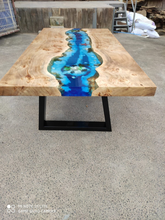 Epoxy Dining Table, Epoxy Table, Ocean Table, Poplar Ocean Blue, Turquoise White Epoxy River Dining Table, Custom 60” x 30” Order for Stacey