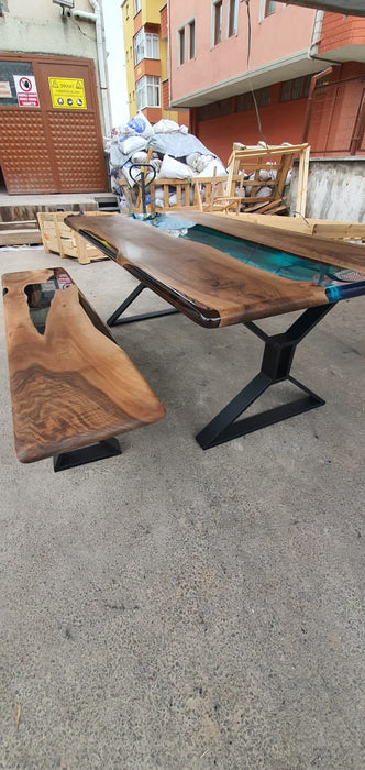 Walnut Dining Table, Live Edge Table, Custom 80” x 42” Walnut Sea Blue and Turquise Green Table, Epoxy River Dining Table, Order for Patel