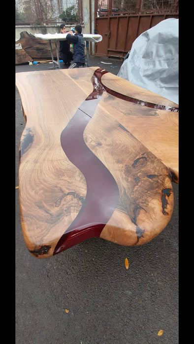 Custom 68” x 38” Walnut Black and Red Epoxy Pittsburgh River Dining Table, Handmade Red Epoxy Table, Order for Sarah #LifeisForEnjoying