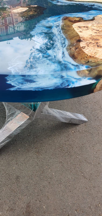Poplar Table, Live Edge Table, Custom 90” x 45” Poplar Ocean Deep Blue with Ocean Wawes Table, Epoxy River Dining Table, Order for Matt