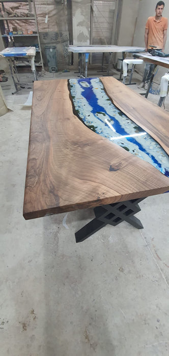 Ocean Table, Custom Dining Table, Custom 72” x 40” Walnut Wood Ocean Theme Table, Epoxy River Table Order, Epoxy Resin Table, for Daniel M