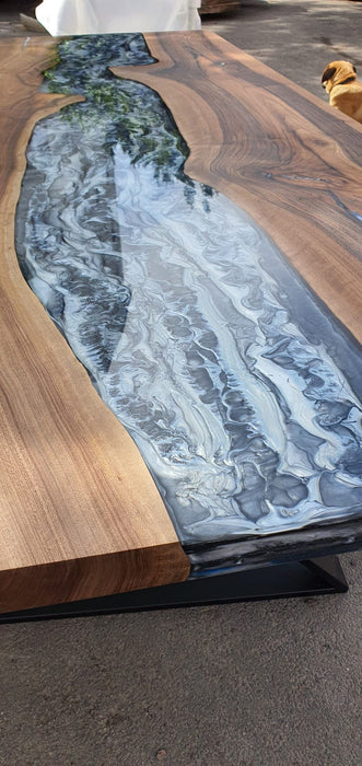 Epoxy Marble Table, Custom 96” x 40” Walnut Wood Gray Marble Affect Table,  Epoxy Table, Live Edge Table, Epoxy Resin Table, for Audra 1