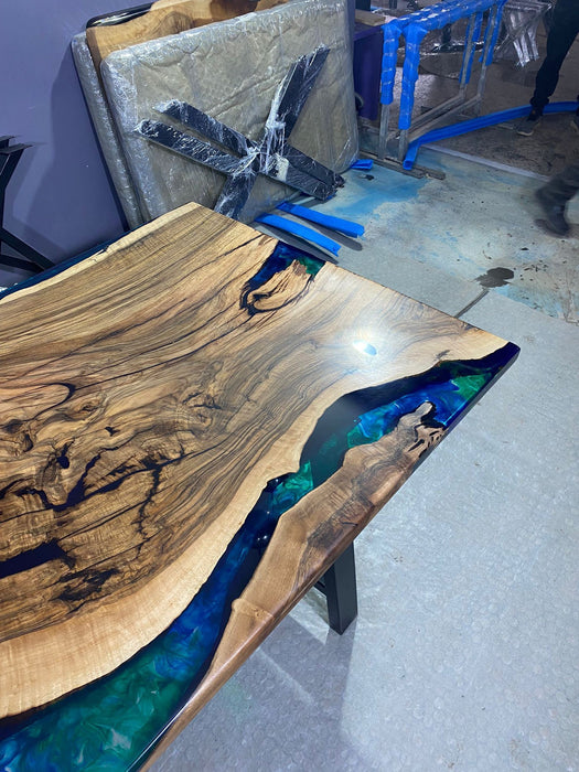 Live Edge Table, Epoxy Dining Table, Epoxy Resin Table, Custom 84” x 42” Walnut Blue, Turquoise, Green Epoxy Dining Table, for Tonyashah