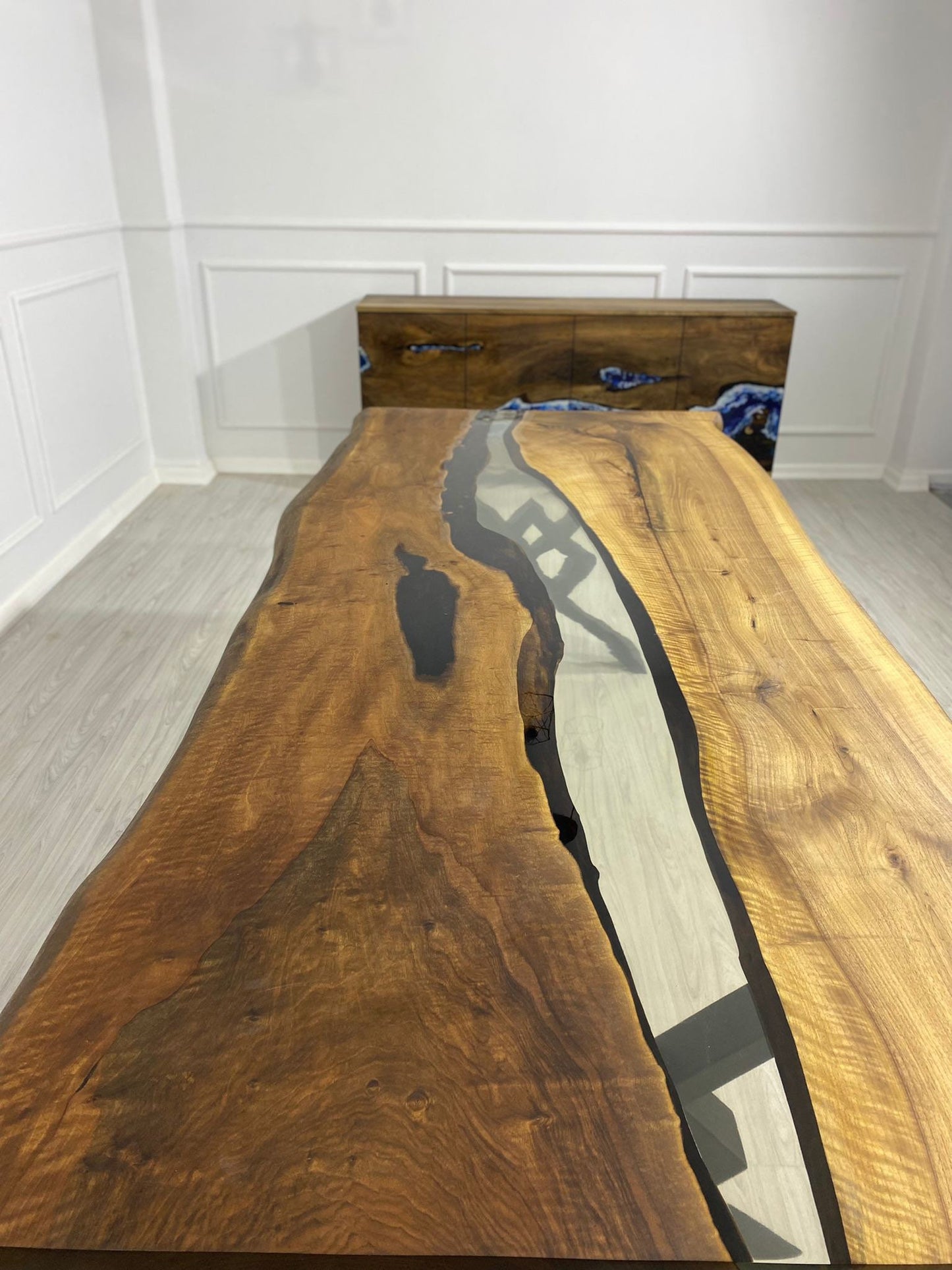 READY TO SHIP Epoxy Table, Epoxy Dining Table, Walnut Epoxy River Table, Custom 109” x 49” Walnut Clear Epoxy River Table Order