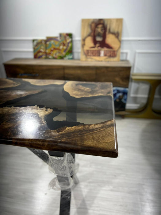 Epoxy Table, Epoxy Dining Table, Walnut Epoxy River Table, Custom 66” x 30” Walnut Black Epoxy Table, Custom Order for Lisa