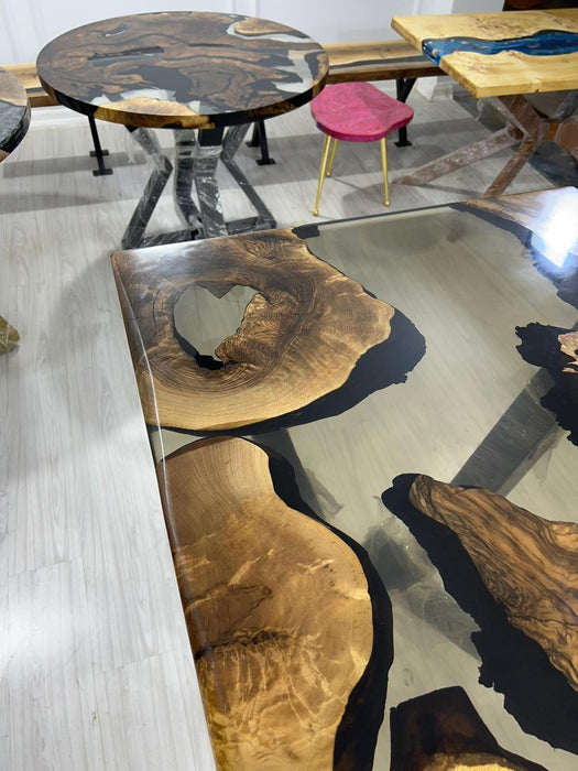 Epoxy Table, Epoxy Dining Table, Walnut Epoxy River Table, Custom 66” x 30” Walnut Black Epoxy Table, Custom Order for Lisa