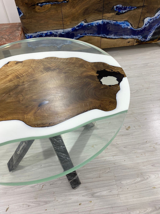 Round Dining Table, Custom 42” Diameter Round Table, Walnut Wood White and Clear Epoxy Table, Epoxy Resin Table, Order for Melanie