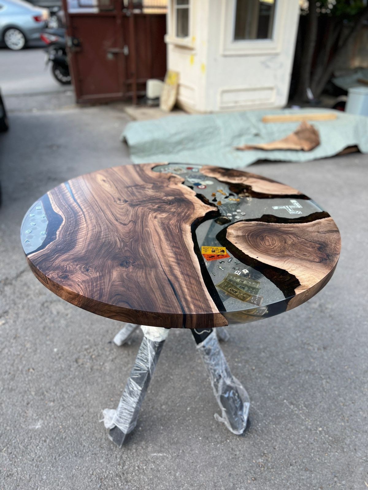 Walnut Round Epoxy Game Table, Walnut Epoxy Gamble Table, Custom 42" Epoxy Resin Poker Table Order for Kristyn Constance