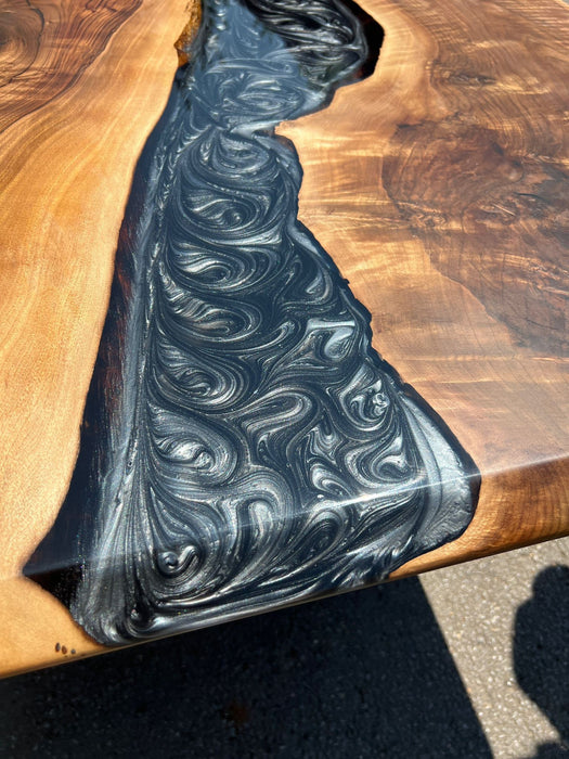 Epoxy Coffee Table, Epoxy Resin Table, Custom 90” x 40”Dining Table, Walnut Wood Metallic Gray Table, Epoxy Table, Order for Kristina