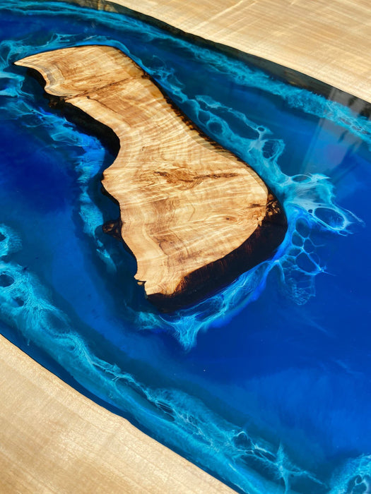 Ocean Table, Poplar Table, Custom 48” x 36” Poplar Ocean Blue, Turquoise White Waves Table, Epoxy River Dining Table Order for Donna