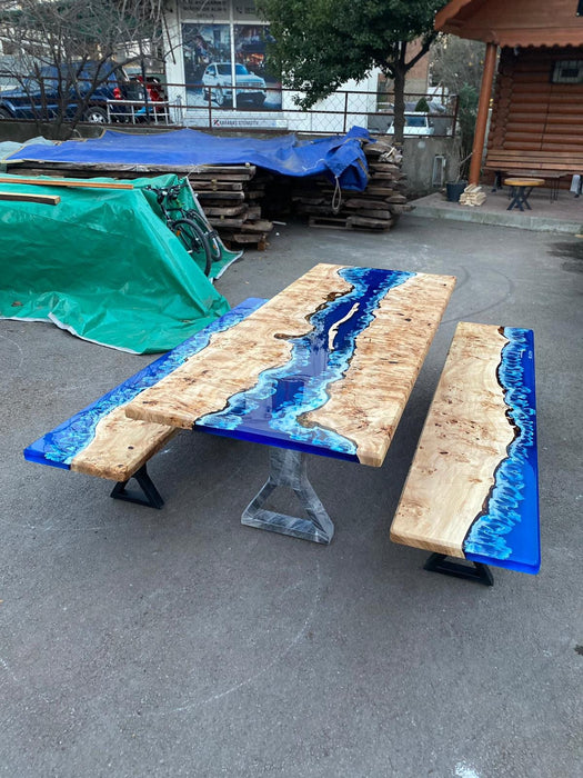 Ocean Table, Poplar Table, Custom 90” x 36” Poplar Ocean Blue, Turquoise White Waves Table, Epoxy River Dining Table Order for Danielg 1
