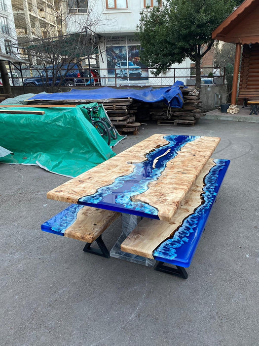 Ocean Table, Poplar Table, Custom 90” x 36” Poplar Ocean Blue, Turquoise White Waves Table, Epoxy River Dining Table Order for Danielg 1