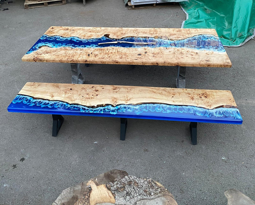 Ocean Table, Poplar Table, Custom 90” x 17” Poplar Ocean Blue, Turquoise White Waves Table, Epoxy River Dining Table Order for Danielg 5