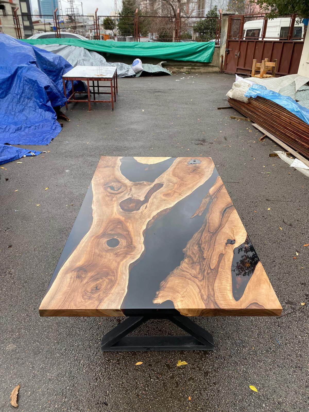 Handmade Epoxy Table, Epoxy Table, Epoxy Dining Table, Custom 72” x 40” Walnut Black Epoxy Table, Order for JoJo & Tom