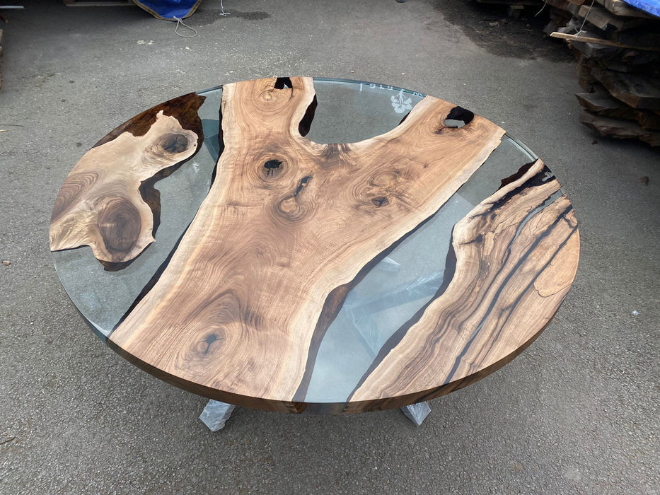 Round Dining Table, Custom 60” Diameter Round Table, Walnut Smoke Gray Epoxy Table, Epoxy Resin Table, Custom Order for Kimberly